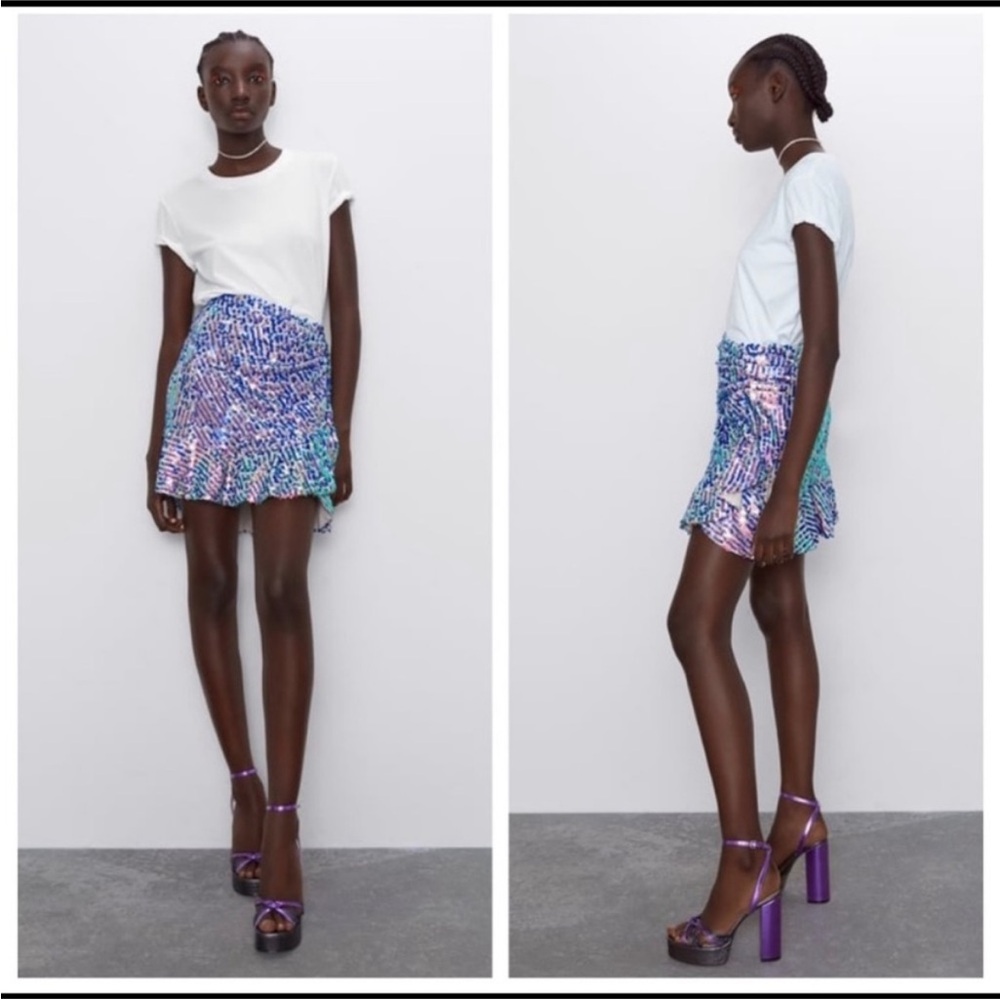 NWT- Zara Sequined Mini Skirt With Ruffle